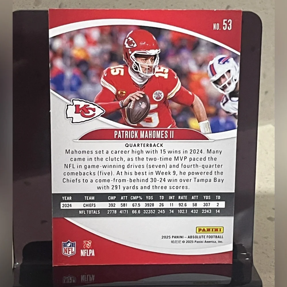 ⭐️🏈 Patrick Mahomes II 2025 Panini Absolute Football Sport Trading Card #53 (B1)